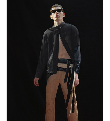 SCARF SHIRT PATCHWORK BLACK