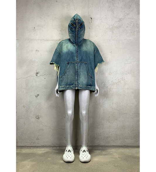 TN1 SHORT-SLEEVE DENIM HOODIE BLUE