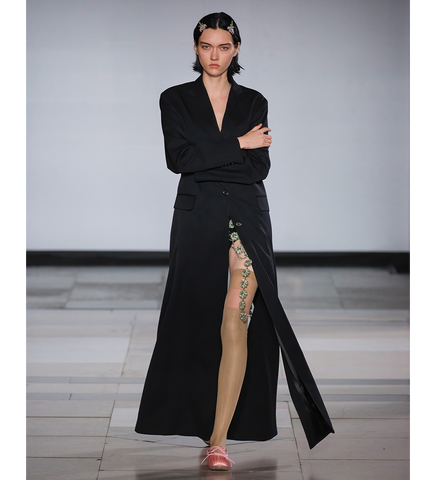 CUT OUT BOW DETAIL LONG TAILORED COAT W/SLITS BLACK