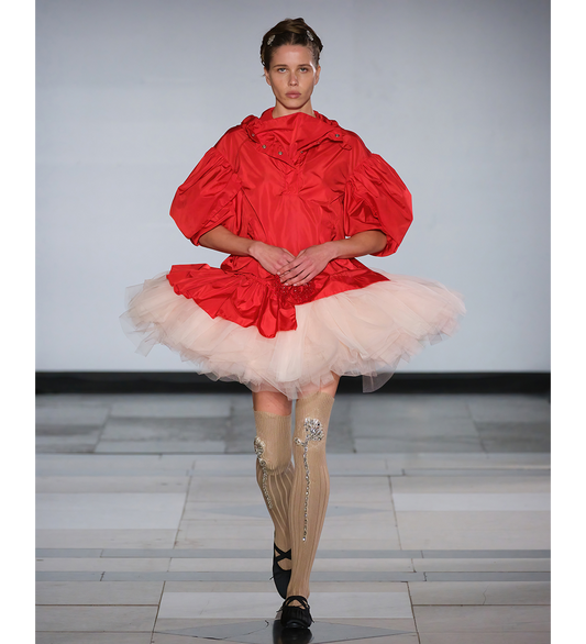 RUFFLE DETAIL PETAL SLEEVE CAGOULE RED