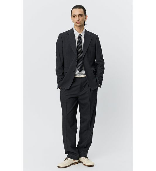 SINGLE BREASTED BLAZER DARK GREY TROPICAL WOOL