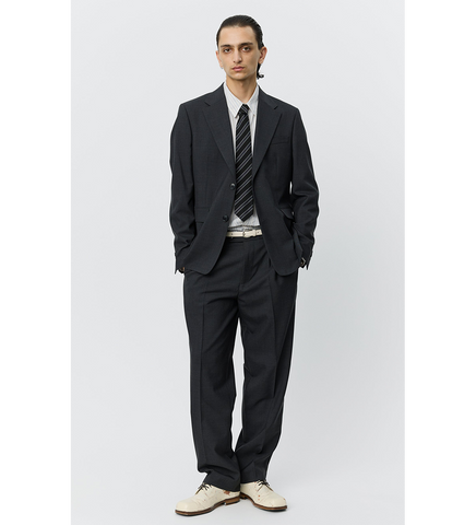 SINGLE BREASTED BLAZER DARK GREY TROPICAL WOOL