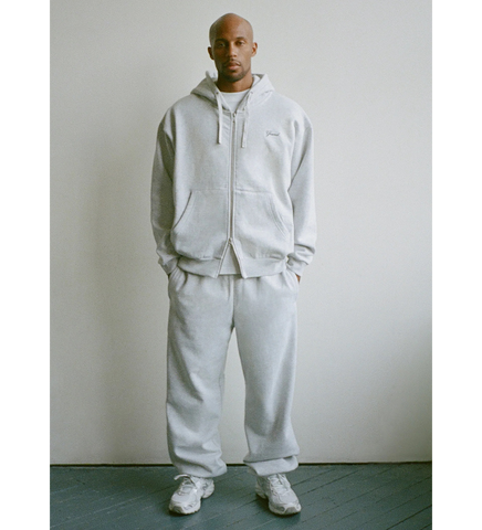 TWO WAY ZIP UP SCRIPT HOODIE ASH GREY