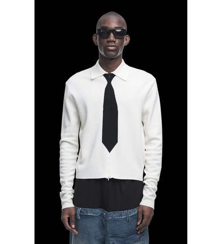 BLACK TIE KNITTED ZIP UP POLO WHITE