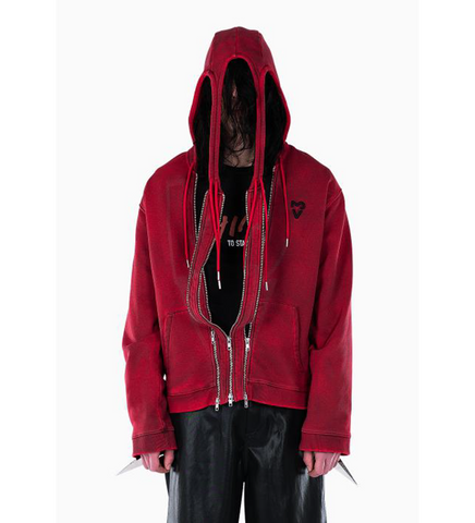 THREE ZIP HOODIE BLOODY RED