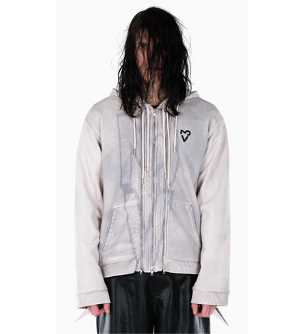 THREE ZIP HOODIE DUSTY WHITE