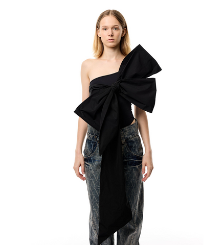 BOW LEOTARD TOP BLACK