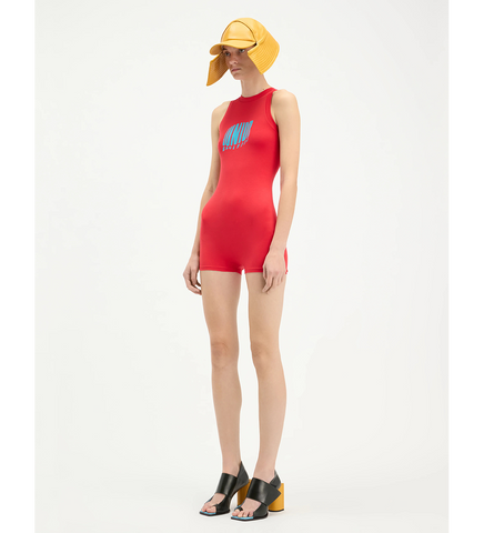 STRETCH VISCOSE JERSEY SLEEVELESS PLAYSUIT RED