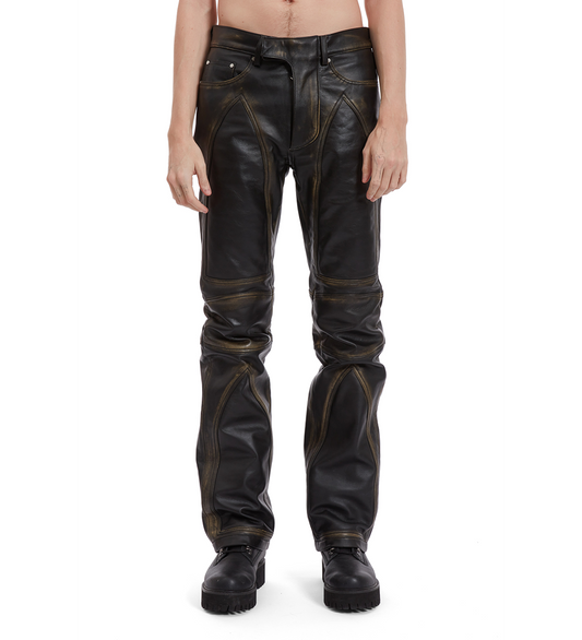 RUB OFF LEATHER MOTO PANTS COAL