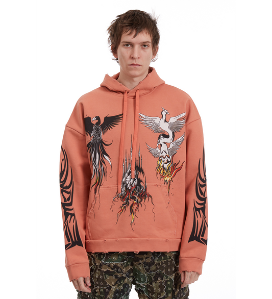 NEFARIOUS WINGED HOODED PULLOVER CRIMSON