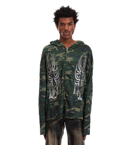 WINGED WAVELENGTH CAMO ZIP UP HOODIE OLIVE