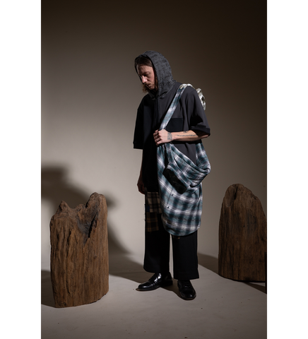 RECONSTRUCTED LINED FLANNEL TOTE BAG WITH POCKET GREEN #2