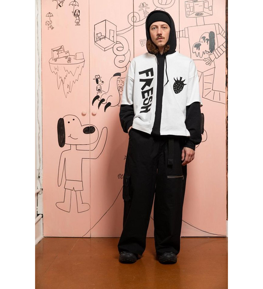 WHATEVERWORKS DOUBLE HOODIE BLACK WHITE