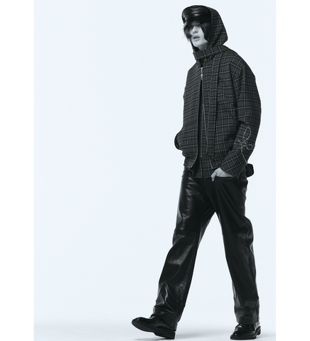 HOODED JACKET SCARF CHECK/SILVER