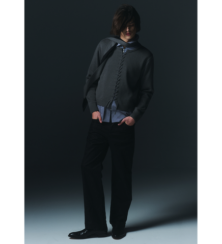 LACE UP KNIT CARDIGAN DARK GREY