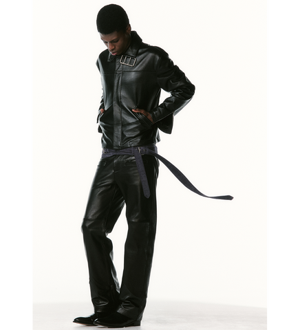 COLLAR BELT LEATHER JACKET BLACK