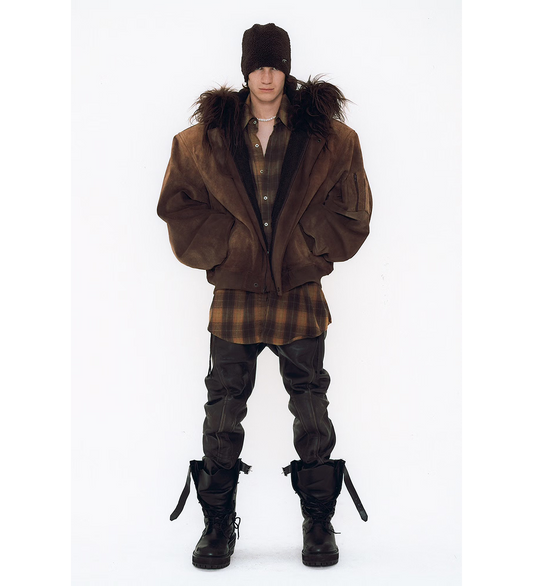 SUEDE BOMBER BRUSHED BROWN