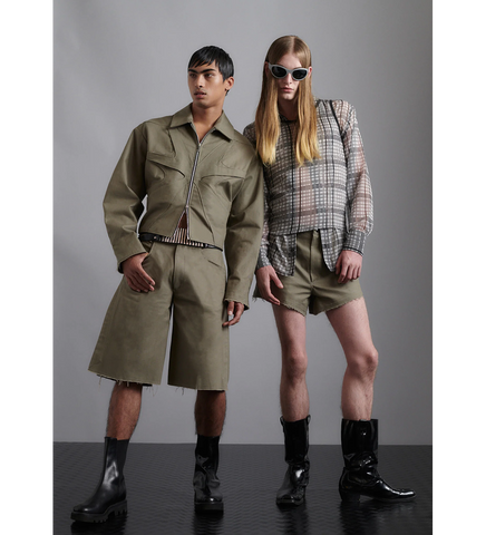 AV VATTEV OVERSIZED SHEER CHECK PRINTED SHIRT