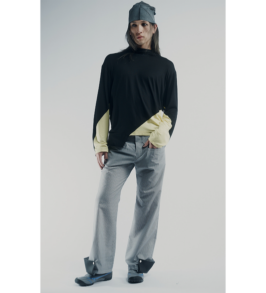 SCARF JERSEY TOP BLACK/YELLOW