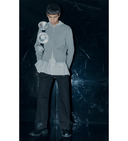 PLEATED DOUBLE STRIPE SHIRT GREY/BLACK
