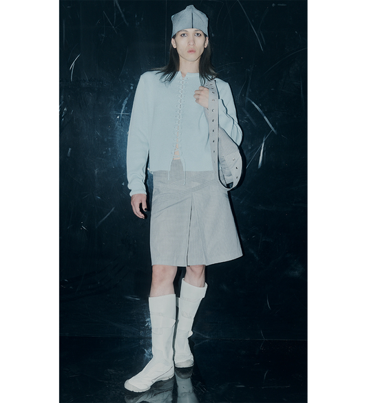 LACE UP KNIT CARDIGAN SKY BLUE