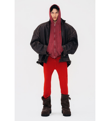 LETHER BIKER JACKET BROWN