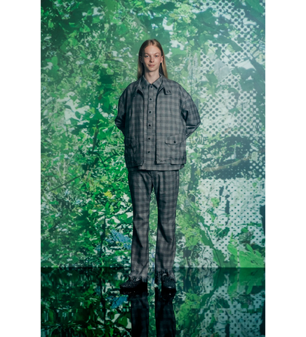 FACETASM FRINGE FLAIR CHECK PANTS GREY CHECK