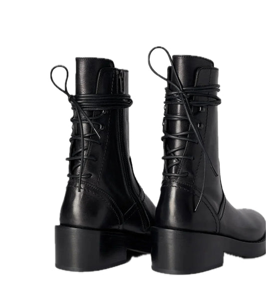 HENRICA LACED BACK ANKLE BOOTS BLACK