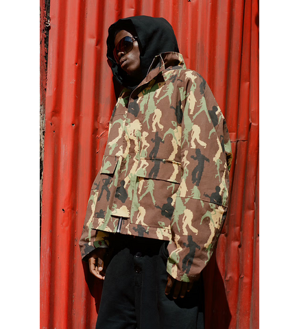 ASYMMETRICAL CAMO BOMBER JACKET MULTI
