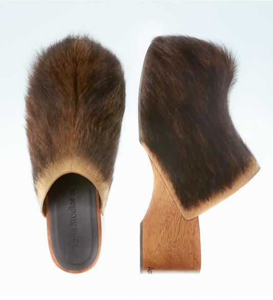 HAIRY WOOD CLOGS MULTI BROWN