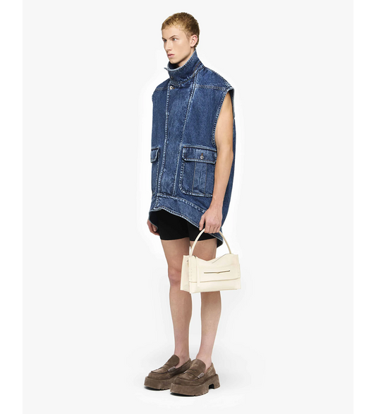 OVERSIZED SLEEVELESS HIGH NECK JACKET MID BLUE
