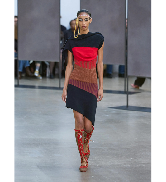 LEMOYNE KNITTED DRESS BROWN, RED/BLUE