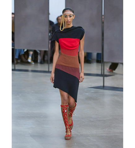 LEMOYNE KNITTED DRESS BROWN, RED/BLUE