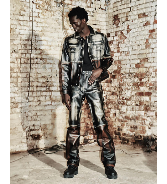 OMBRE LEATHER TRUCKER JACKET RUST