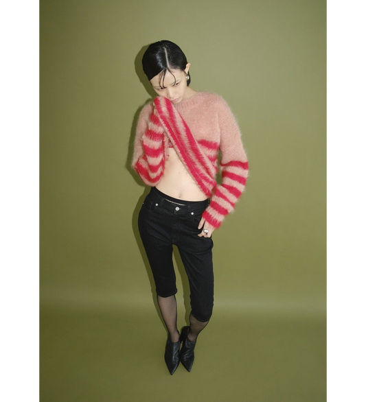 CLANE X FRAGMENT BORDER MOHAIR KNIT TOPS PINK