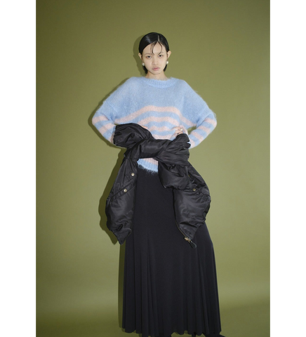 CLANE X FRAGMENT BORDER MOHAIR KNIT TOPS SAX