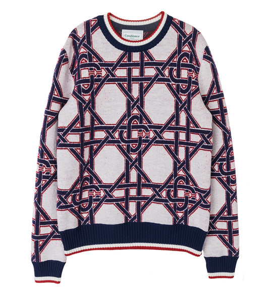 CASABLANCA LE MONOGRAMME D’OSIER CREWNECK JUMPER RED/WHITE/BLUE