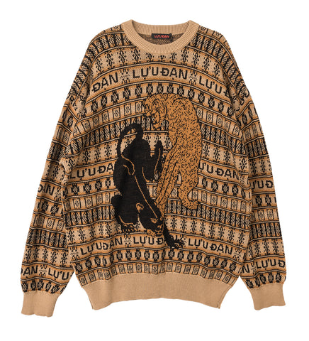 LU’U DAN OVERSIZED TIGER JACQUARD SWEATSHIRT BLACK/TAN