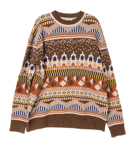 HENRIK VIBSKOV SPACE KNIT ROUNDNECK BROWN/SAND/YELLOW