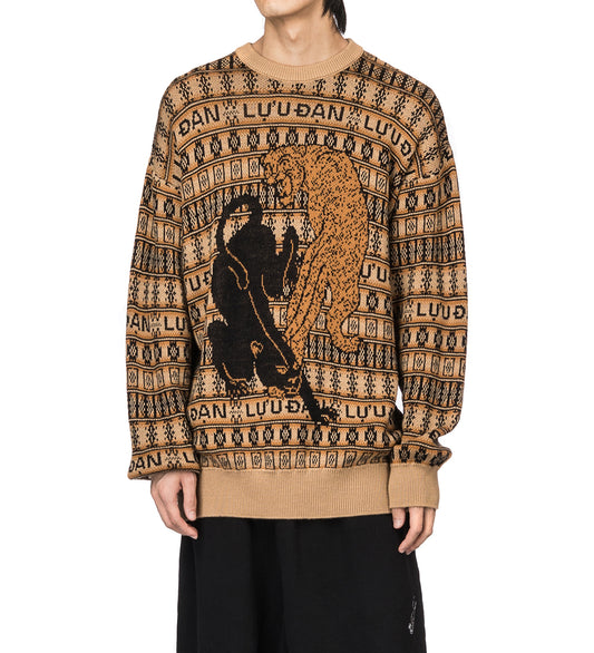 LU’U DAN OVERSIZED TIGER JACQUARD SWEATSHIRT BLACK/TAN