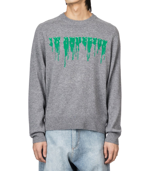J.W.ANDERSON SLIME LOGO CREWNECK JUMPER GREY MELANGE/GREEN