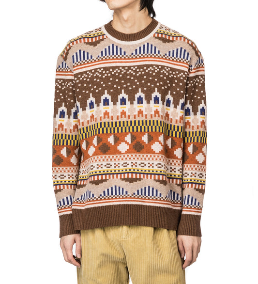 HENRIK VIBSKOV SPACE KNIT ROUNDNECK BROWN/SAND/YELLOW