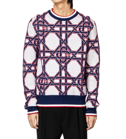 CASABLANCA LE MONOGRAMME D’OSIER CREWNECK JUMPER RED/WHITE/BLUE