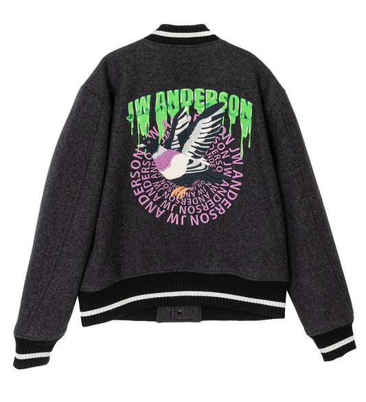 J.W.ANDERSON EMBROIDERED JWA VARSITY JACKET GREY MELANGE
