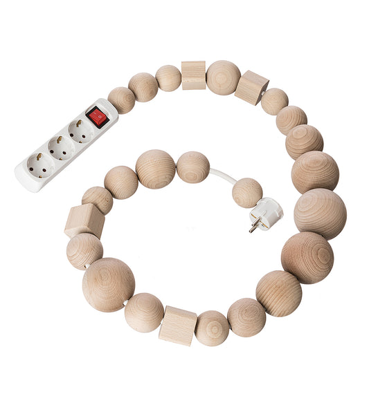 CABLE JEWELRY MULTIPLUG WOODEN ELEMENTS WHITE/NATURAL