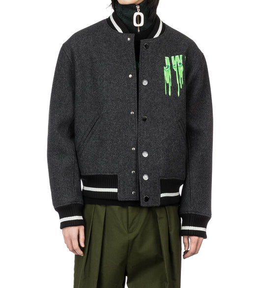 J.W.ANDERSON EMBROIDERED JWA VARSITY JACKET GREY MELANGE