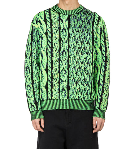 AGR MERINO CABLE JACQUARD CREW JUMPER GREEN