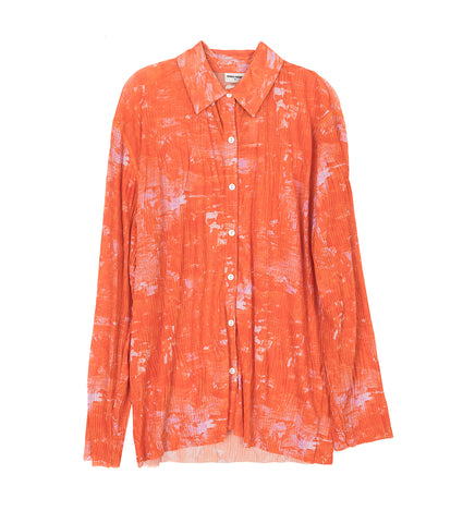 HENRIK VIBSKOV SHORT MESH PLISSE SHIRT ORANGE RIDDLE
