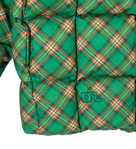 PRINTED QUILTED PUFFER GREEN PLAID