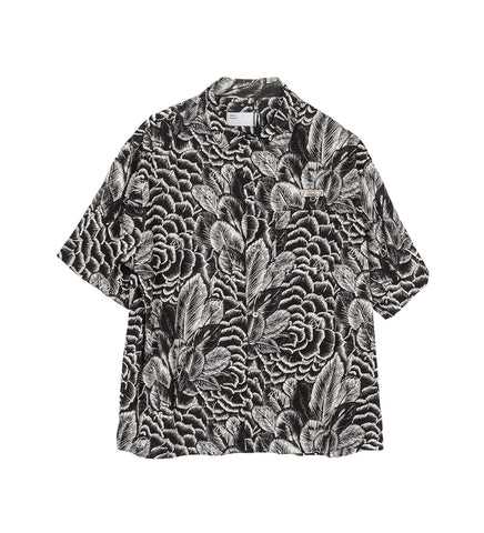 4SDESIGNS WIDE CAMP SHIRT BLACK CAMELIA PRINTED